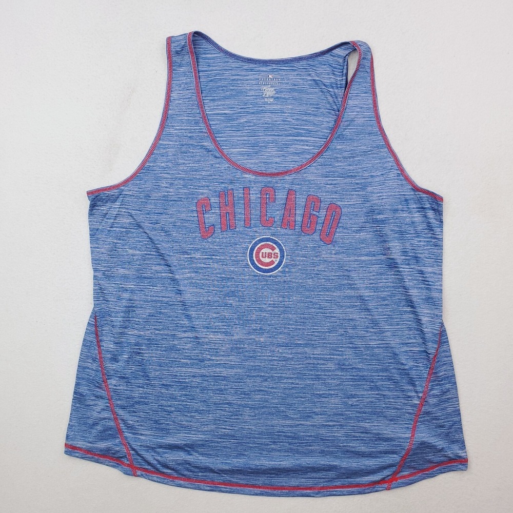 Chicago Cubs Tank Top Womens 2X Blue Red Space Dye Racerback Scoop Neck Shirt